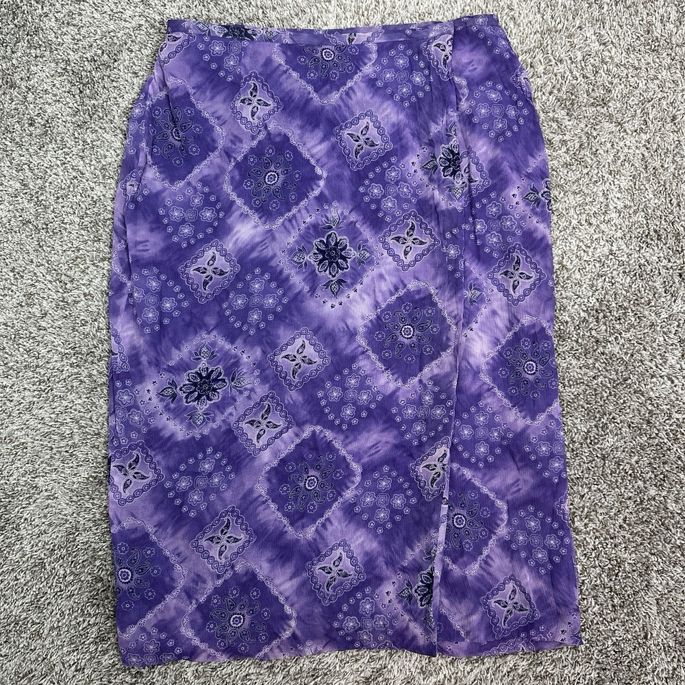 Josephine Chaus 100% Silk Skirt Long Woman 20 ALine Paisley Purple Party Formal